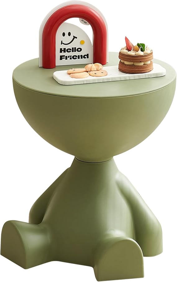 Modern Hourglass Side Table, Mini Round Side Table, Hourglass End Tables, Small Coffee Table, Waterproof PE Construction, Small Round End Tables for Home, Living Room, Bedroom (Green S)