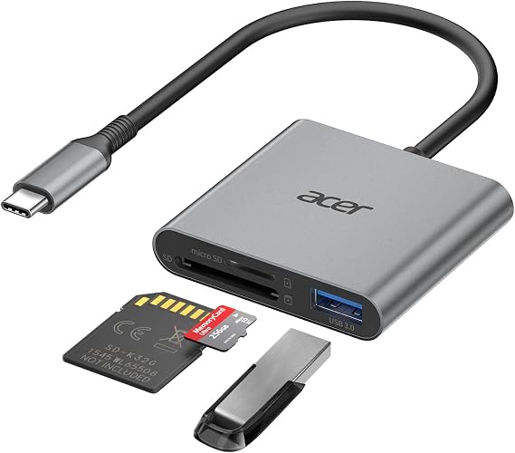 Acer SD Card Reader USB C, 3 in 1 Memory Card Reader with Dual Slots/USB3.0