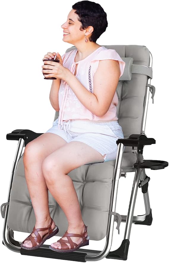 Lounge Chair Deluxe Zero Gravity Chair for Indoor and Outdoor, Ergonomic Recliner Chair with Removable Cushion Pad and a Cup Holder Supports 440lbs/200kg