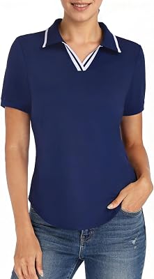 ZANZEA Polo Shirts for Women V Neck Short Sleeve Slim Fit UPF 50 Golf Tennis Shirt Casual Work Tops
