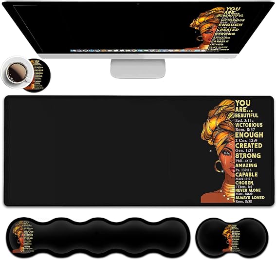 Large Mouse Pad with Wrist Support Ergonomic Memory Foam Keyboard Wrist Support & Non-Slip Mouse Wrist Rest,Extended Gaming Mouse Pads,for Laptop Office Desk Mat African Art Black Queen Anime Pattern