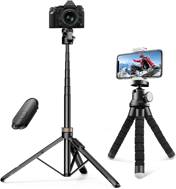 Sensyne 72" Phone Tripod Bundle with Mini Tripod, Extendable Tripod for iPhone & Selfie Stick with Detachable Phone Holder & Wireless Remote, iPhone Tripod Compatible with All Cell Phones, Camera