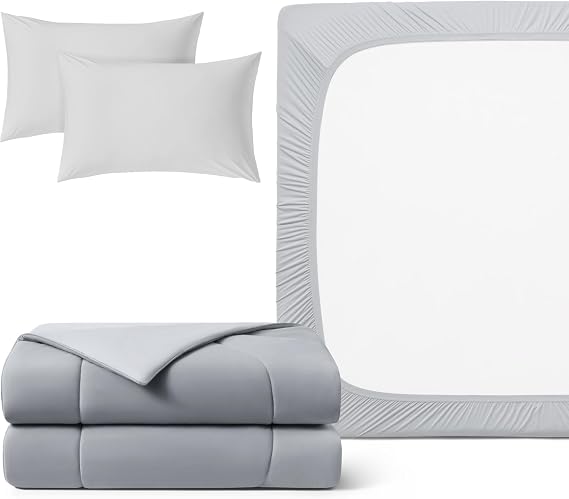 REST Buy 2 GET 35 Percent Off: Evercool Comforter Plus 3PC Starter Sheet Set Bundle, in Light Gray, Full Size