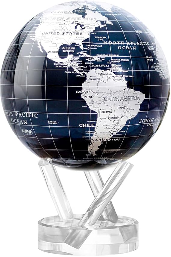 MOVA Globe L World Map Series Black Silver 4.5 inches L Base Included L No Power Needed! Automatic Rotating Globe with Indoor Light and Natural Light L Office Desktop Decoration, Unique Gift, Interior