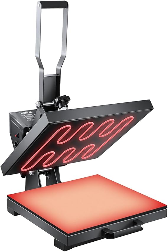 VEVOR Heat Press, 15 x 15 inch Heat Press Machine for T-Shirts, Fast and Even Heating, Easy to Use, High Pressure for Digital Industrial-Quality Sublimation Printer for Transfer Vinyl, T-Shirt, Black