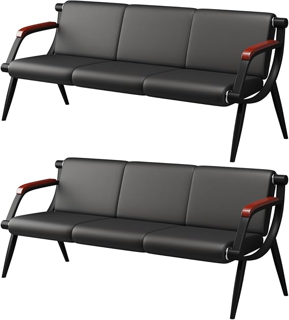 wonline Waiting Room Bench, Office Furniture Reception Chairs with Arms, Office Guest Chairs Set of 2, Leather Chairs is Suitable for Clinic,Airport,Hospital,Barber,Salon,Bank-3 Seat(Blank,2pcs)