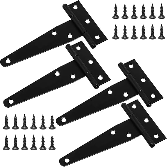 4 Pcs Heavy Duty T Hinges with Mounting Screw, 4 Inch (100mm) | T Strap Door Hinges, Tee Hinges Galvanised for Wooden Gate Door Window