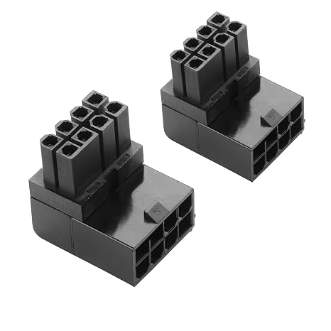 ATX 8-pin Female to 8-pin Male 90-Degree Angle Connector Type B, Desktop PC GPU Card Power Supply Connector converts to Downward Orientation (Pack of 2)