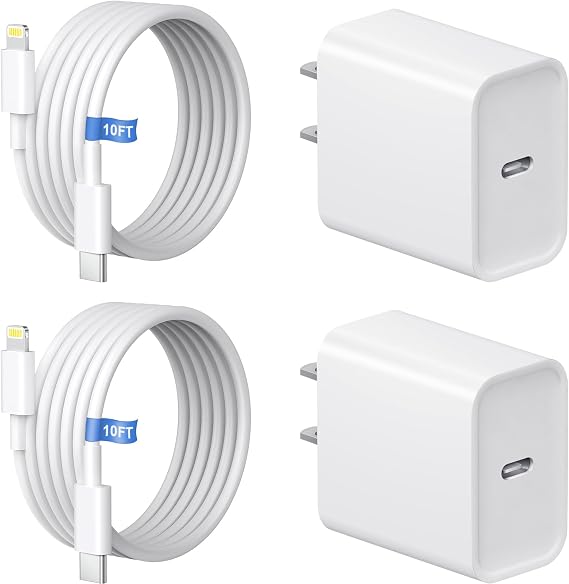 10FT iPhone 14 13 12 11 Charger 20W USB C Charger Block with Cable [2 Pack]