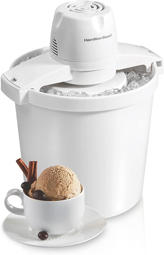Hamilton Beach Automatic Electric Ice Cream Maker & Frozen Yogurt Machine | 4 Quart | Makes A Variety Of Treats Including Sorbet, Sherbet, Gelato, Custard |Simple & Customizable | White | 68330N
