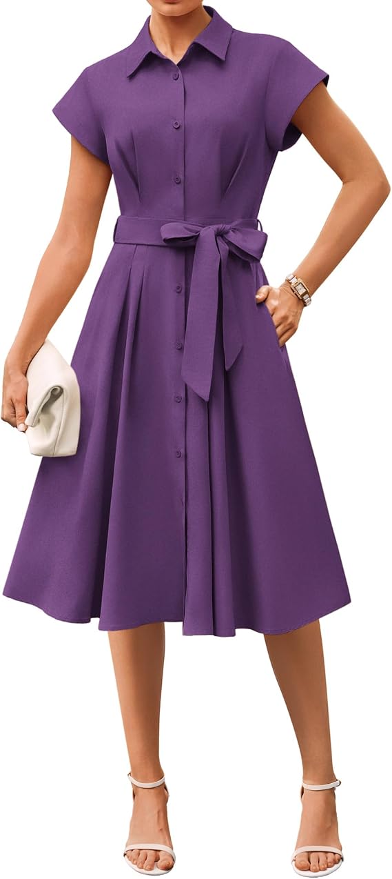 GRACE KARIN Womens Summer Work Business Casual Midi Shirt Dresses
