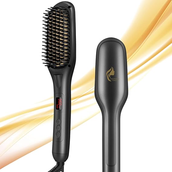 Hair Straightener Brush, Ionic Hair Straightener Comb for Home Salon, Hot Brush with 15 Temp for Universal Use, Auto-Off Safety with Anti-Scald