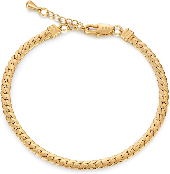 FRUMOS Dainty Layering Bracelets for Women 18 k Gold Plated Fashion Adjustable Chunky Cuban Paperclip Link Chain Bracelets Jewelry for Women Gift