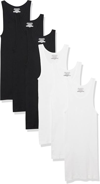 Amazon Essentials Men's Lightweight Breathable Cotton Slim Fit Tank Undershirts, Pack of 6