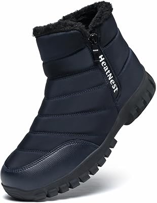 Hanani Mens Winter Snow Boots Faux Fur Lining Waterproof Anti Slip with Side Zippers Warm Boots Outdoor Lightweight Walking Snow Boots for Men