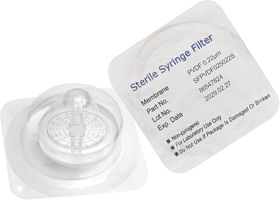 Biomed Scientific Sterile Syringe Filters Hydrophobic PVDF 25 mm Diameter 0.22 um Pore Size Individually Packaged 100/pk