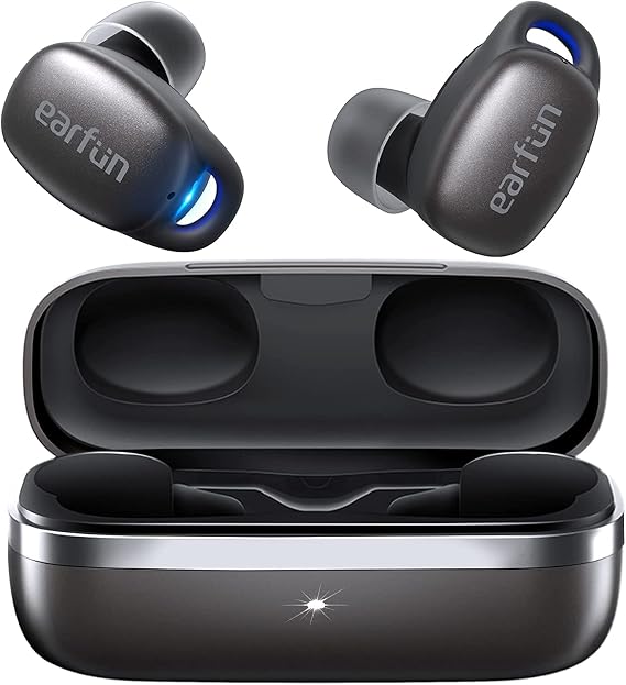 EarFun Free Pro 2 Wireless Earbuds, Hybrid Active Noise Cancelling Earbuds, Bluetooth 5.2 Earbud with 6 Mics, Stereo Sound Deep Bass in-Ear Headphones, Earphones Game Mode, Wireless Charging, Black