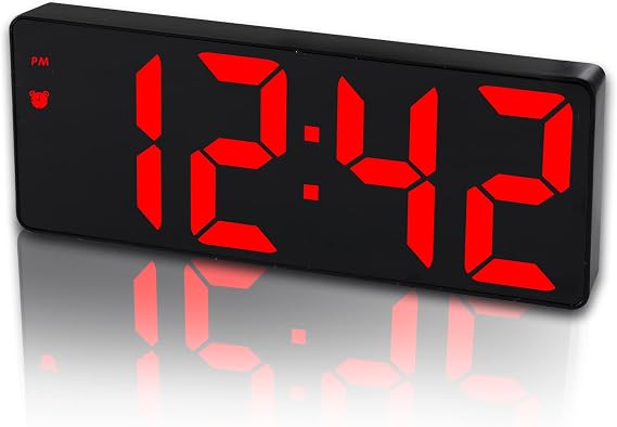 Digital Alarm Clock with Mirror LED Display, Adjustable Brightness, Snooze Mode, Sound Activated, 12/24H Time Format, Bedside Clock for Bedroom, Kids, Office (Red)