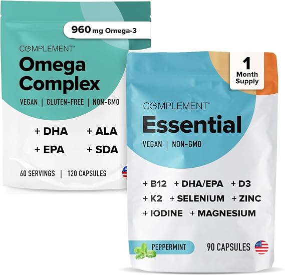 Complement Omega Complex & Essential Multivitamin Bundle Comprehensive Vegan Nutritional Support for Optimal Health and Wellness (30 Servings Each)