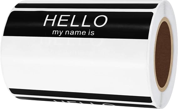 Hybsk Hello My Name is Blue Name Tag Identification Stickers 3-1/2 x 2-3/8 Total 200 Labels Per Roll (Black)