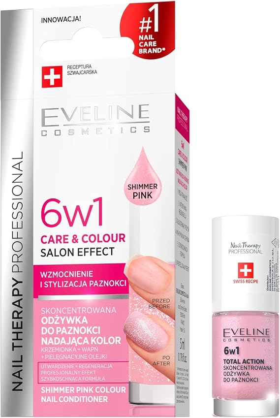Eveline Cosmetics Nail Therapy Professional Concentrated Nail Conditioner with Color - Shimmer Pink, 5ml