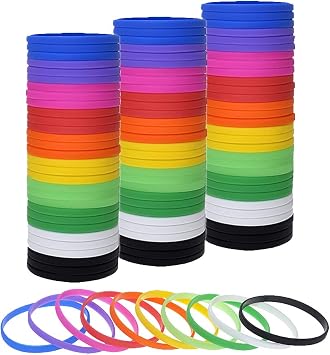 Muka 100 PCS Thin Silicone Bracelets, Colored Rubber Wristband for Women Men