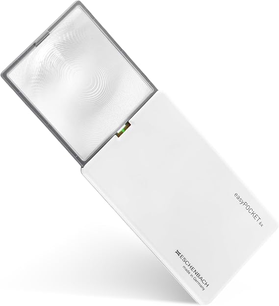 Eschenbach EasyPOCKET Magnifying Glass with Light Portable Credit Card Size Magnifier with Aspheric/Diffractive hybrid PXM Lens, Built-in LED Illumination White - 6x/24 Diopter Magnification