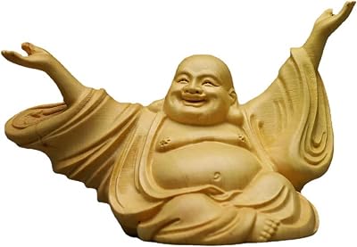 Feng Shui Laughing Buddha Statue for Lucky Happiness God of Wealth,Solid Wood Buddhist Statues and Sculptures Home Office Decor Collectible Gift