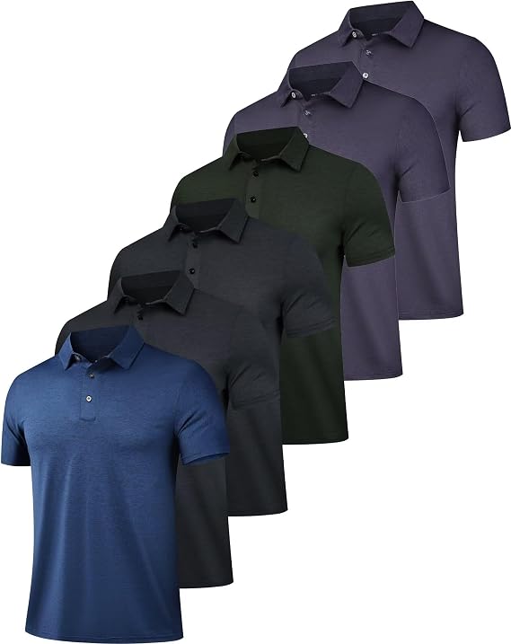 OYGSieg 6 Pack Mens Polo Shirst Short Sleeve Collared Golf Polos