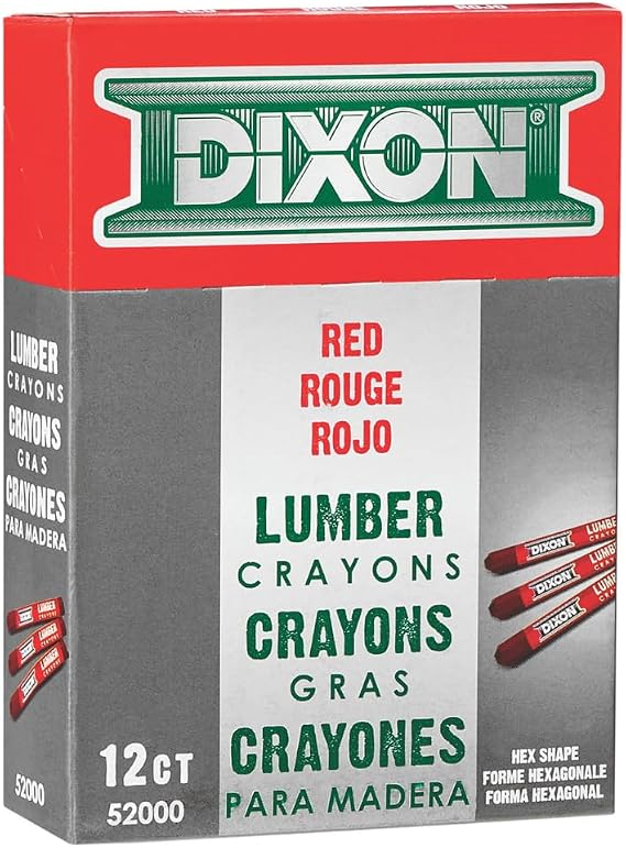 Dixon Industrial Lumber Marking Crayons, 4.5" x 1/2" Hex, Soft-Red, 12-Pack (52012)