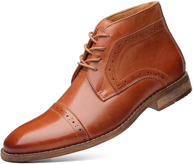 Arkbird Dress Boots for Men, Genuine Leather Lace Up Cap Toe British Style Casual Ankle Boot Brown 9
