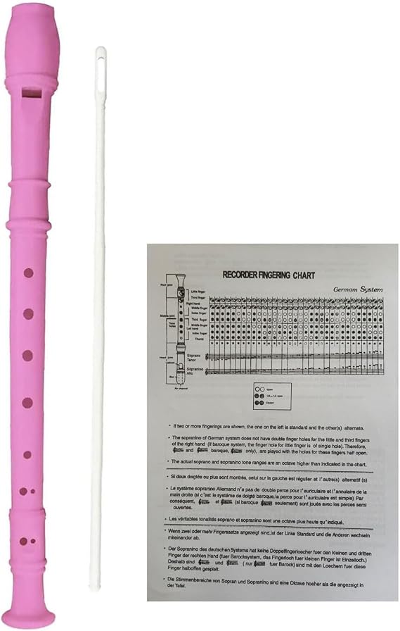 Soprano Recorder 8 Hole Classic German Style Descant Flute Musical Instruments + Cleaning Rod + Instruction for Beginners School Graduation Gift (Pink)