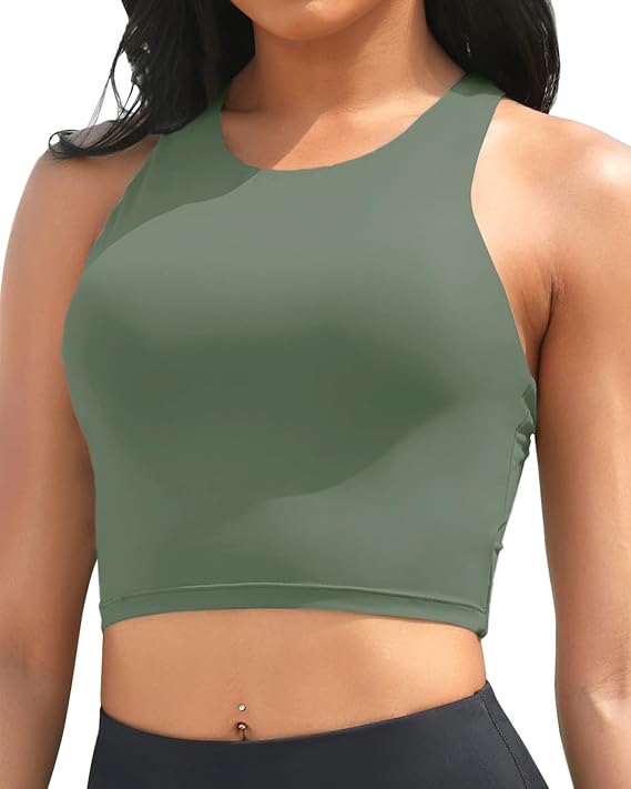 Women Bikini Top Only - Crop Swim Top Longline Swimsuit Tops Only No Bottom