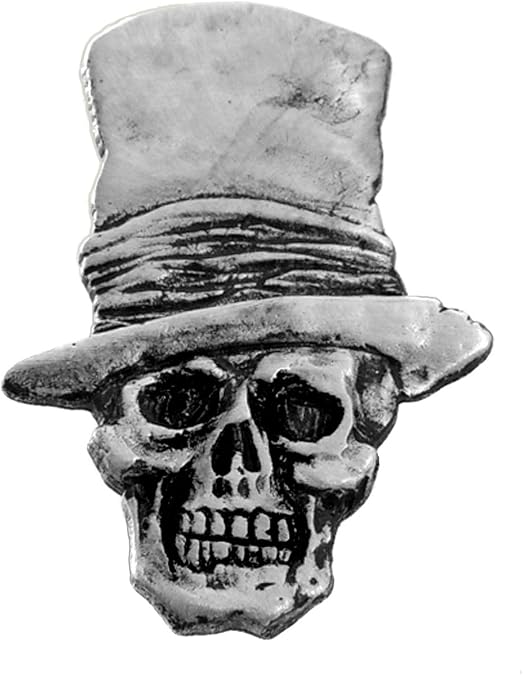 Skull with Top Hat Biker Pin - Hand Carved Pewter Motorcycle Vest Jacket Lapel Pin