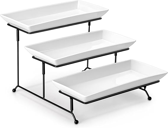 MALACASA 3 Tier Serving Trays, White Porcelain Serving Platters, 12 Inch