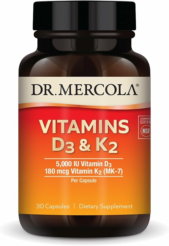 Dr. Mercola Vitamins D3 and K2, 5,000 IU, 30 Capsules (30 Servings)