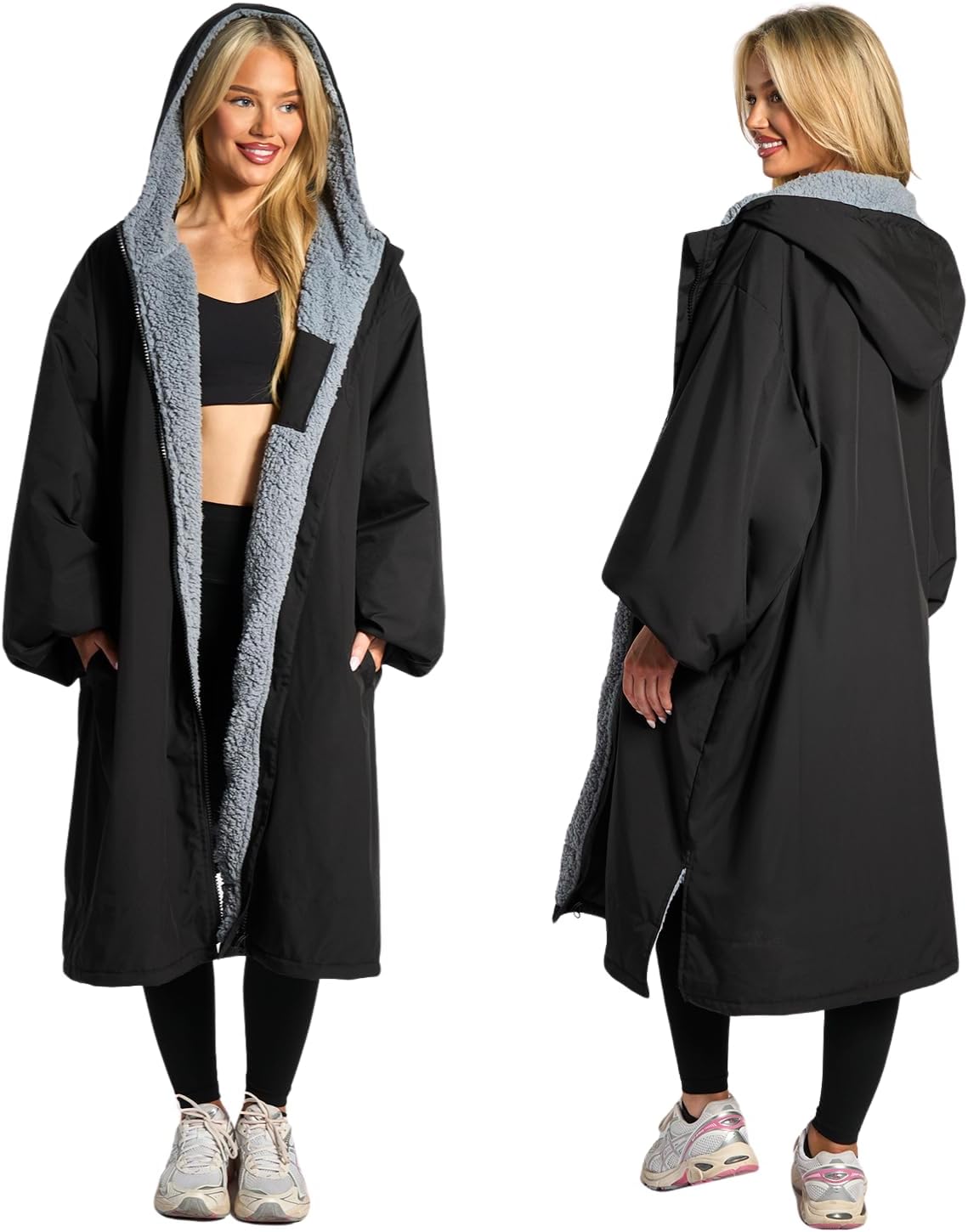 OHS Adults Drying Robe, Gifts for Mum Outdoor Waterproof Changing Robe Womens Jacket Comfy Sherpa Privacy Robes for Women Men, Stay Dry Swimming Camping Drying Robes - S/M, L/XL