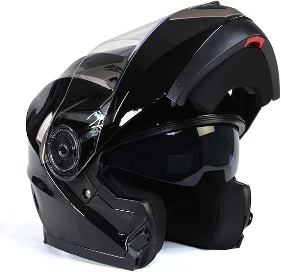 Milwaukee Helmets MPH9806DOT Ionized Gloss Black Advanced Motorcycle Modular Helmet Biker w/ Drop Down Visor
