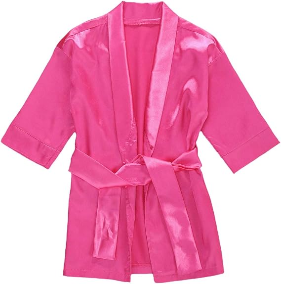 FIOMVA Toddler Baby Girl Silky Satin Robe Long Sleeve Kimono Bathrobe | Kids Girls Silk Robe Infant Nightgown Sleepwear Clothes Satin Kimono Robes for Spa Wedding Birthday Spa Party