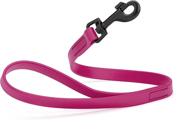 Dogline Biothane Waterproof Dog Leash Strong Coated Nylon Webbing with Black Hardware Odor-Proof Easy to Clean High Performance for Small or Large Dogs Made in USA 2 ft Lead, Magenta Pink