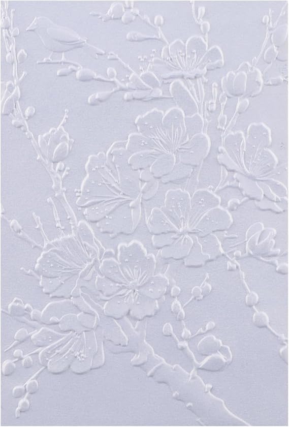 Briartw 3D Embossing Folder for Card Making,Cherry Plum Blossom Clear Plastic Texture Fades Embossing Folder Template for Scrapbooking and Other Paper Craft Album Stamps DIY Decoration