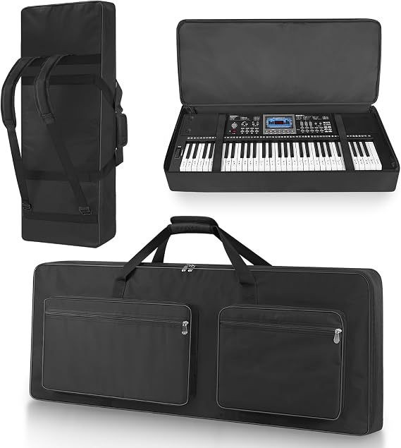 61 Key Piano Keyboard Case Bag 40.6''x6.1''x17'',Portable Padded Keyboard Gig Bag with Handles and Adjustable Backpack Straps with 4-Pocket for Keyboard Accessaries (Black)