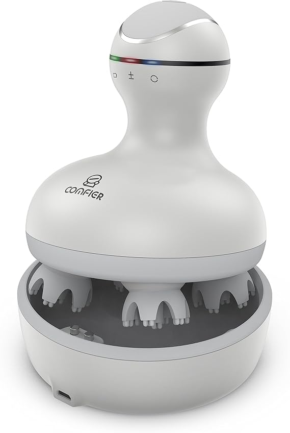 COMFIER Electric Scalp Head Massager with 4 Soft Silicone Massage Heads, Portable Hair Massager for Hair Growth, Relieve Stress, Head Scratcher for Deep Relaxation, Dog Cat Massager, Gray
