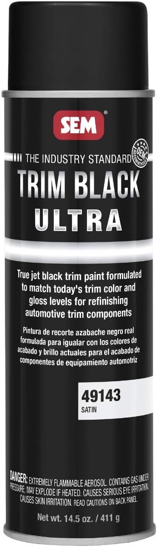 SEM 49143 Trim Black Ultra, Black Spray Paint with Satin Finish| Designed for Plastic, Aluminum, Steel and Stainless Steel, 14.5 oz. Automotive Aerosol Paint Can