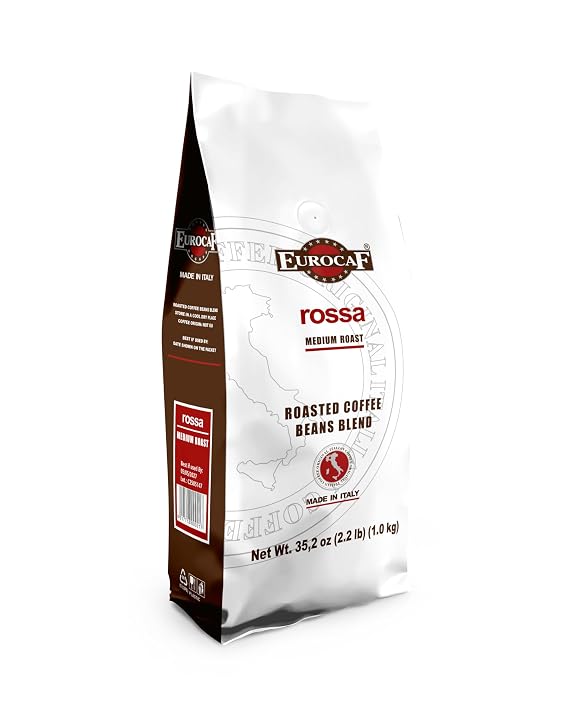 Eurocaf Miscela Rossa, Whole Bean Coffee, Medium Roast, 2.2 Ib, Original Italian Coffee (Pack of 1)