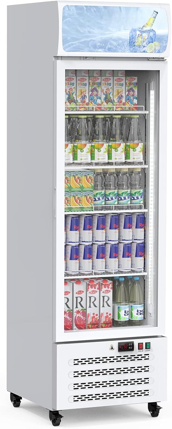 Towallmark Commercial Display Refrigerator, 11.3 Cu.Ft. Beverage Refrigerator Display Fridge, Upright Glass Door Merchandiser Fridge Beverage Cooler with LED Light, Adjustable Shelves