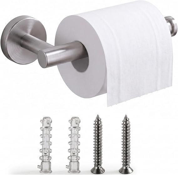 Toilet Paper Holder - Stainless Steel Bathroom Lavatory Chrome Toilet Roll Holder Wall Mounted Dispenser Screws, Brushed Nickel