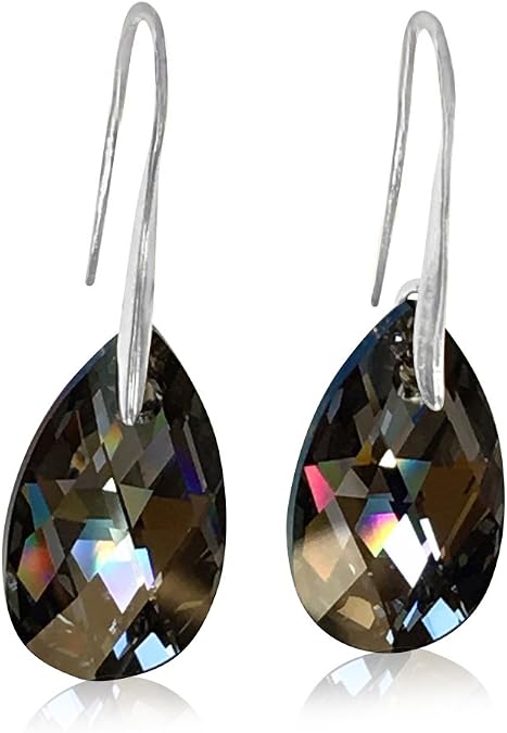 HisJewelsCreations Black Crystal Earrings for Women Teardrop Dangle Fashion Style Jewelry Gift for Her