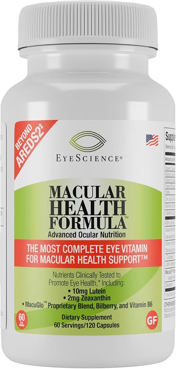 EyeScience Macular Health Formula Capsules Complete Nutritional Supplement for Eye Health - Contains Lutein, Zeaxanthin, Vitamin C, D, E & B6 (120 Count)
