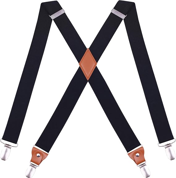Mens Suspenders 1.4" Width Solid Straight Clip Suspender Adjustable Fit, Heavy-Duty Clips